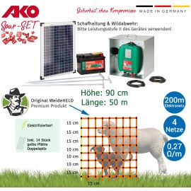 Set Schafhaltung 200m | Solar-Weidezaungerät + Schafnetze Komplett-Set | Anzahl Netze wählbar